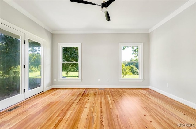 4700 New Kent, Quinton, VA 23141 - empty room with plenty of natural light, a ceiling fan, light wood-style floors, and crown molding