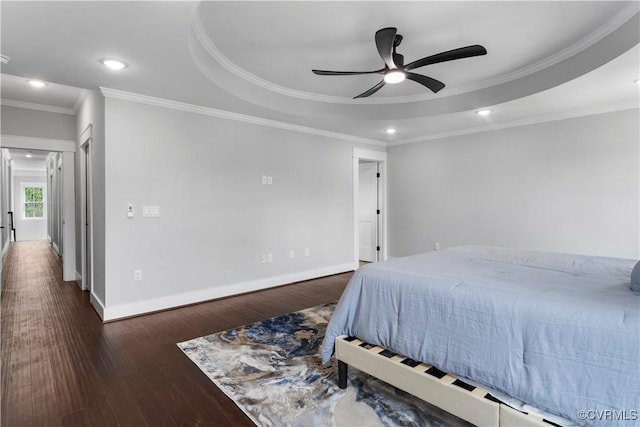 208 Minor St, Richmond, VA 23222 - bedroom featuring wood finished floors, a raised ceiling, recessed lighting, ornamental molding, and a ceiling fan