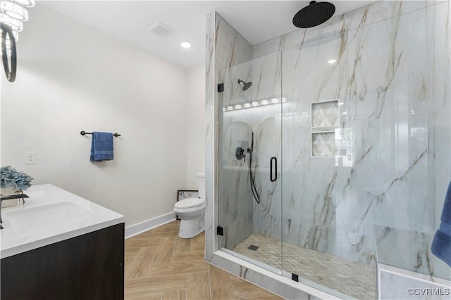 208 Minor St, Richmond, VA 23222 - bathroom featuring a marble finish shower, recessed lighting, and vanity