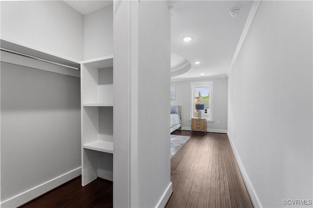 208 Minor St, Richmond, VA 23222 - hallway with wood finished floors, crown molding, and recessed lighting