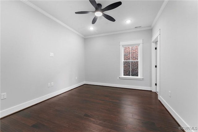 208 Minor St, Richmond, VA 23222 - unfurnished room featuring ornamental molding, ceiling fan, dark wood finished floors, and recessed lighting