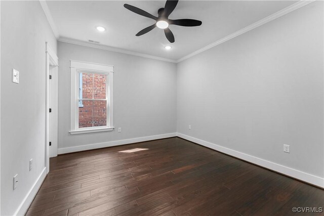 208 Minor St, Richmond, VA 23222 - empty room with ceiling fan, crown molding, dark wood finished floors, and recessed lighting