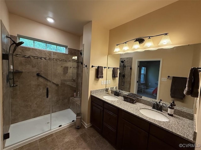 17419 Great Falls Cir, Moseley, VA 23120 - bathroom featuring a stall shower and double vanity