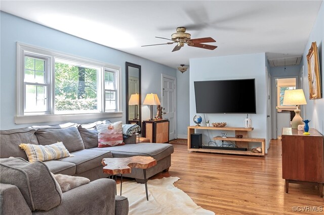 3942 Hickory Rd, Richmond, VA 23235 - living area with attic access, wood finished floors, and ceiling fan
