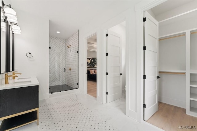 7241 Amarone Way, New Kent, VA 23124 - full bath with a walk in closet, a stall shower, double vanity, and recessed lighting