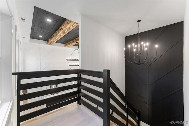 7241 Amarone Way, New Kent, VA 23124 - stairway with a chandelier, wood finished floors, and recessed lighting