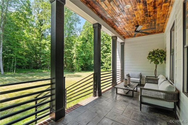 7241 Amarone Way, New Kent, VA 23124 - balcony featuring ceiling fan and an outdoor hangout area