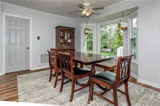 5001 Gention Rd, Chesterfield, VA 23832 - dining area with ceiling fan, wood finished floors, and ornamental molding