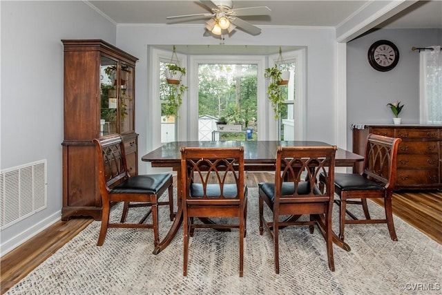 5001 Gention Rd, Chesterfield, VA 23832 - dining area with light wood-style flooring, ornamental molding, and ceiling fan