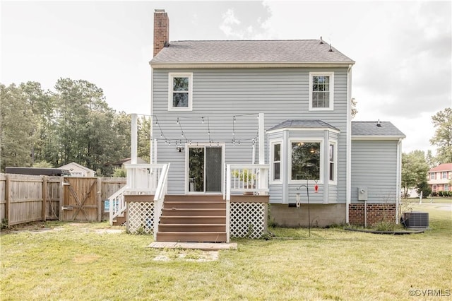 5001 Gention Rd, Chesterfield, VA 23832 - back of property featuring a wooden deck, a chimney, and a gate