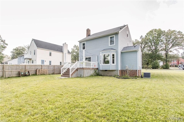 5001 Gention Rd, Chesterfield, VA 23832 - back of property featuring crawl space, a deck, a chimney, and stairway