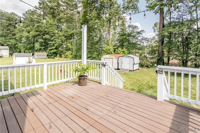 5001 Gention Rd, Chesterfield, VA 23832 - wooden deck with a shed, a lawn, and view of wooded area
