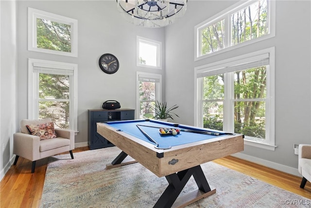 3608 Tyverton Ct, Henrico, VA 23233 - game room featuring a high ceiling, wood finished floors, billiards, and a chandelier
