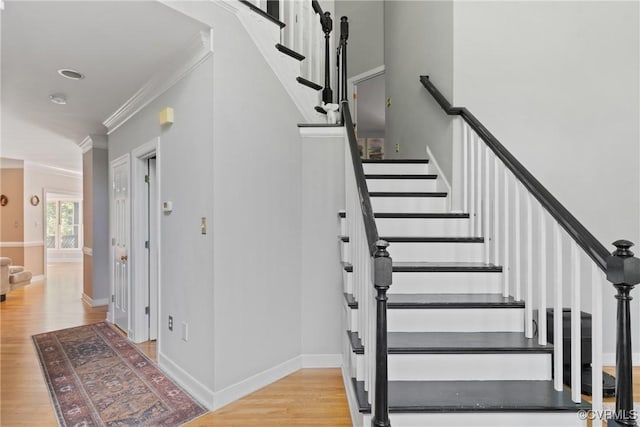 3608 Tyverton Ct, Henrico, VA 23233 - stairway with crown molding and wood finished floors