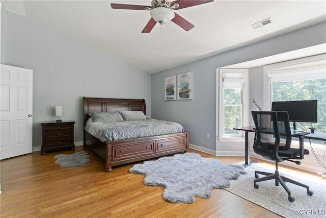 3608 Tyverton Ct, Henrico, VA 23233 - bedroom featuring wood finished floors, vaulted ceiling, ceiling fan, and an office area