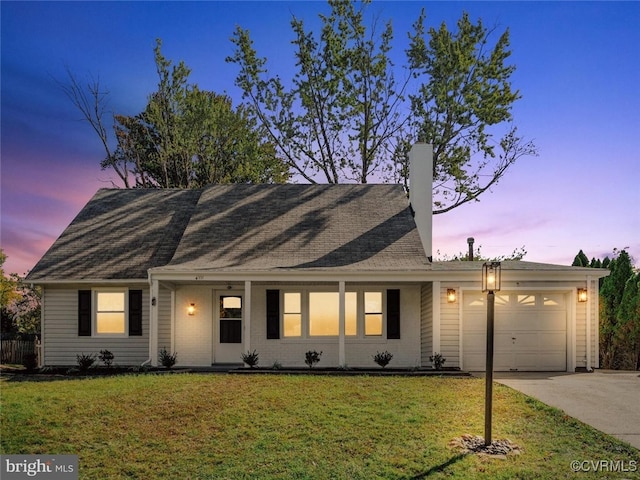 4111 Mount Echo Ln, Fairfax, VA 22033 - view of front of property with an attached garage, concrete driveway, a lawn, and a shingled roof