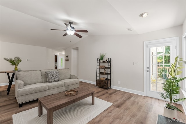 102 Penrith Ct, Williamsburg, VA 23185 - living room with lofted ceiling, light wood-type flooring, and ceiling fan