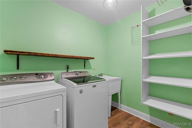 102 Penrith Ct, Williamsburg, VA 23185 - laundry room with washing machine and clothes dryer and wood finished floors