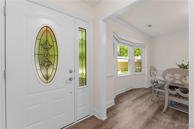102 Penrith Ct, Williamsburg, VA 23185 - entryway featuring wood finished floors and ornamental molding