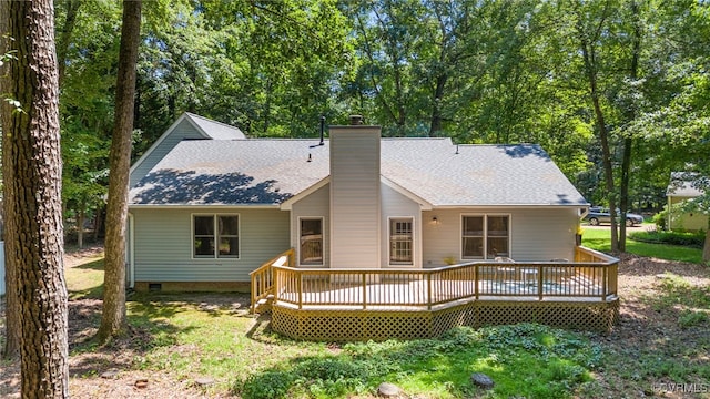 102 Penrith Ct, Williamsburg, VA 23185 - back of property with a chimney, a deck, a shingled roof, and crawl space