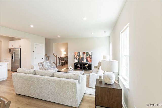 14106 Botsford Ave, Chesterfield, VA 23831 - living room featuring light wood-style flooring, stairs, and recessed lighting