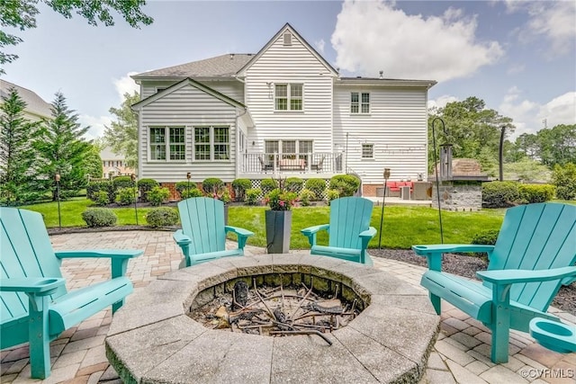 3731 Rivermist Ter, Midlothian, VA 23113 - back of house featuring an outdoor fire pit, a patio area, and a lawn