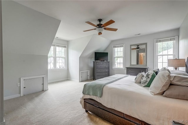 3731 Rivermist Ter, Midlothian, VA 23113 - bedroom featuring multiple windows, lofted ceiling, carpet floors, and a ceiling fan