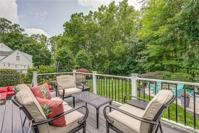 3731 Rivermist Ter, Midlothian, VA 23113 - wooden terrace with an outdoor hangout area and view of scattered trees