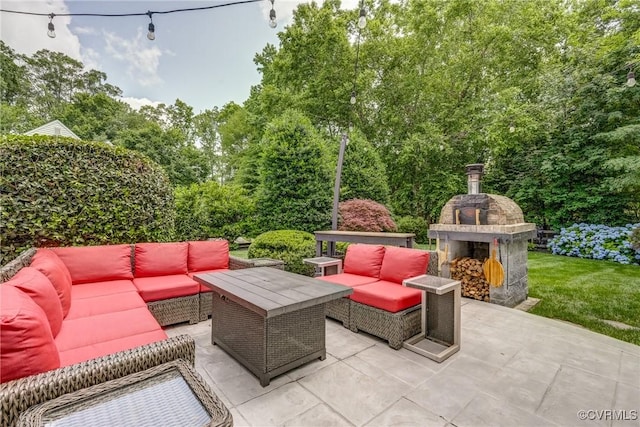 3731 Rivermist Ter, Midlothian, VA 23113 - view of patio with an outdoor living space with a fireplace and view of wooded area