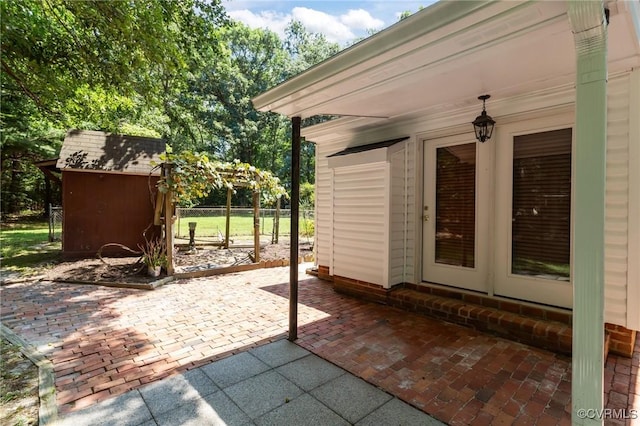 4116 Spring Run Rd, Mechanicsville, VA 23116 - view of patio / terrace with a storage unit and french doors