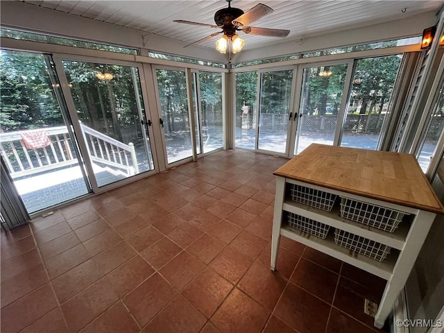16200 Hunters Ridge Ln, Moseley, VA 23120 - unfurnished sunroom featuring ceiling fan, french doors, and tile patterned flooring