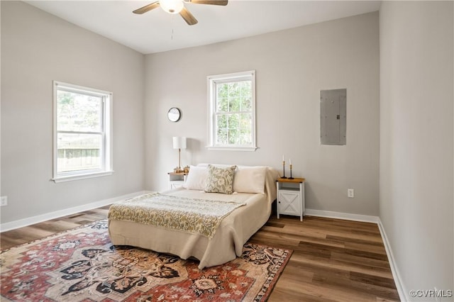 2502 4th Ave, Richmond, VA 23222 - bedroom with electric panel, wood finished floors, and ceiling fan