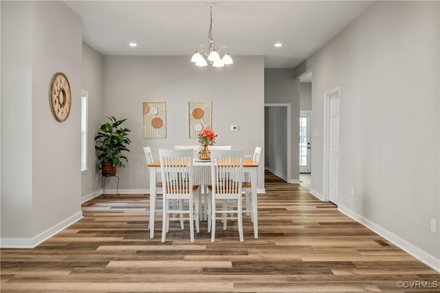 2502 4th Ave, Richmond, VA 23222 - dining area featuring a chandelier, wood finished floors, and recessed lighting