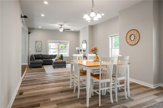 2502 4th Ave, Richmond, VA 23222 - dining area with healthy amount of natural light, a ceiling fan, wood finished floors, recessed lighting, and a chandelier