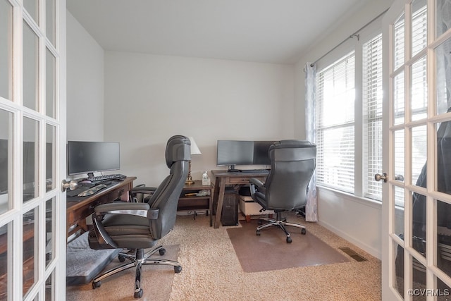 9545 Thornecrest Dr, Mechanicsville, VA 23116 - office area with french doors, healthy amount of natural light, and carpet flooring