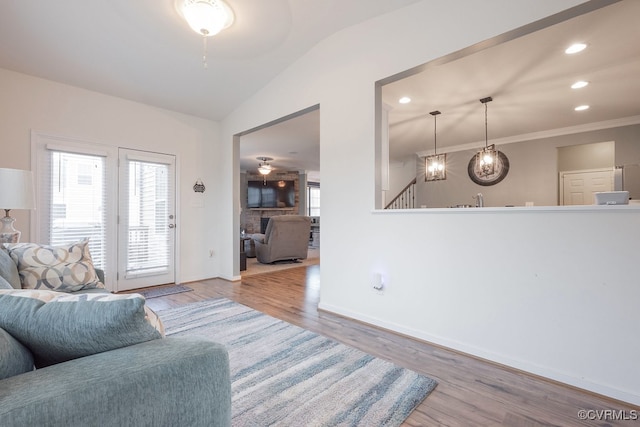 9545 Thornecrest Dr, Mechanicsville, VA 23116 - living room with lofted ceiling, wood finished floors, and recessed lighting