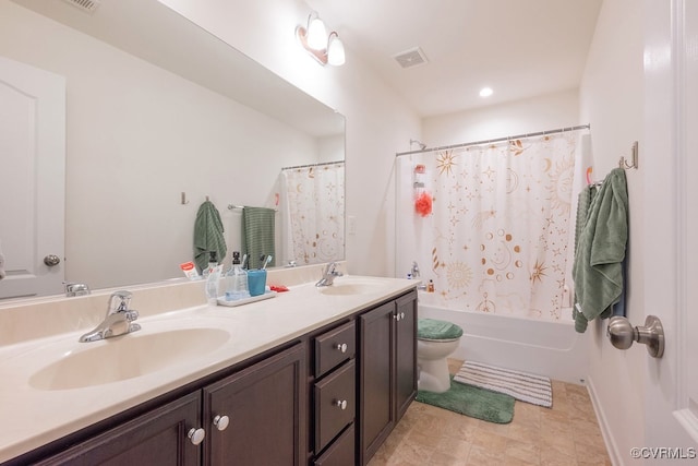 9545 Thornecrest Dr, Mechanicsville, VA 23116 - bathroom with double vanity, shower / bath combo with shower curtain, and recessed lighting