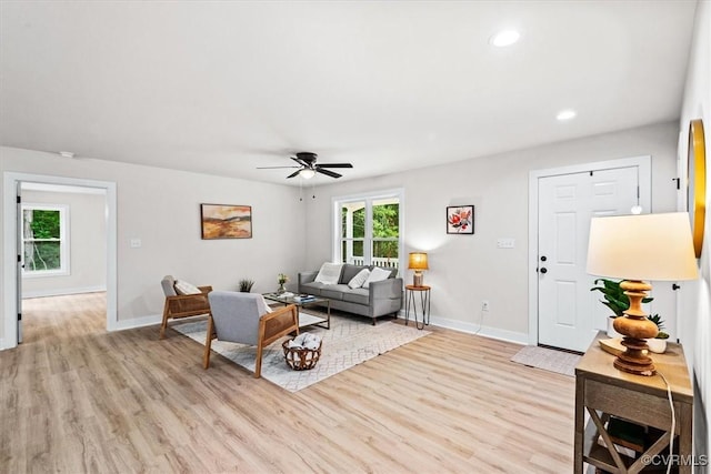 487 Deep Landing Rd, Tappahannock, VA 22560 - living area with light wood-style floors, ceiling fan, and recessed lighting