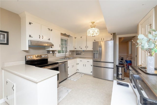 3949 Llewellyn Ln, Chesterfield, VA 23832 - kitchen with appliances with stainless steel finishes, under cabinet range hood, light countertops, and white cabinetry