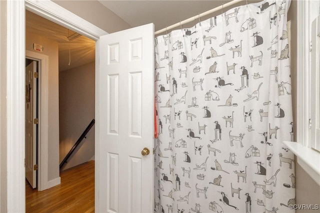 3949 Llewellyn Ln, Chesterfield, VA 23832 - bathroom featuring wood finished floors and curtained shower