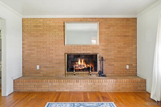 43 Franktown Rd, Hampton, VA 23663 - detailed view of wood finished floors, a brick fireplace, crown molding, and brick wall