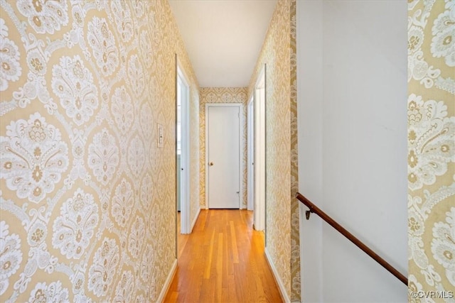 43 Franktown Rd, Hampton, VA 23663 - hall with wallpapered walls, an upstairs landing, and light wood-style flooring
