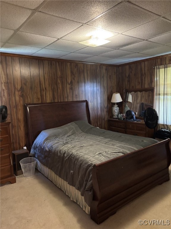 3246 Tabscott Rd, Goochland, VA 23038 - bedroom with carpet floors, wooden walls, and a drop ceiling