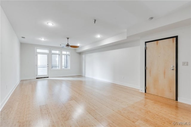 110 W Marshall St Unit U25, Richmond, VA 23220 - empty room with ceiling fan, light wood-style floors, fire sprinkler in ceiling, recessed lighting, and a smoke detector