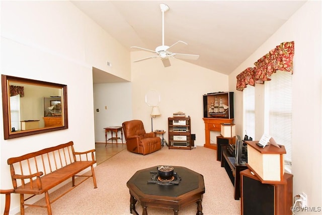 10106 Redbridge Rd, North Chesterfield, VA 23236 - carpeted living room with a ceiling fan and vaulted ceiling
