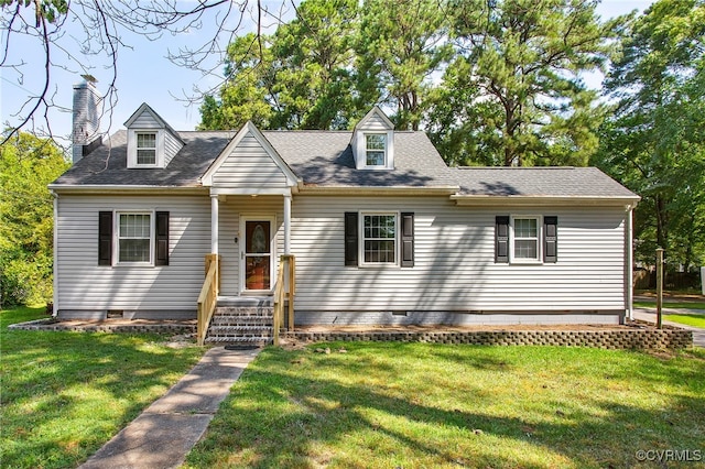 2803 Drewrys Bluff Rd, Chesterfield, VA 23237 - cape cod house featuring a front yard, crawl space, a chimney, and roof with shingles