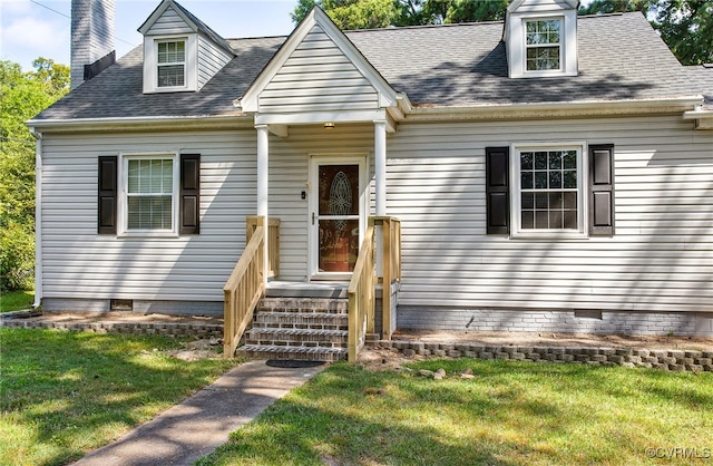 2803 Drewrys Bluff Rd, Chesterfield, VA 23237 - new england style home with a chimney, a front yard, a shingled roof, and crawl space