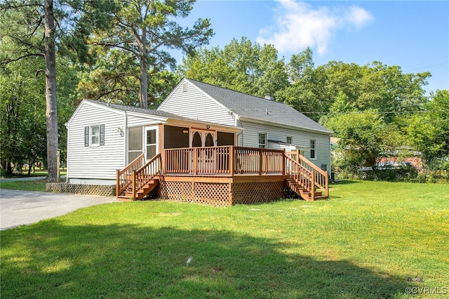 2803 Drewrys Bluff Rd, Chesterfield, VA 23237 - back of property featuring stairs, a wooden deck, and a yard