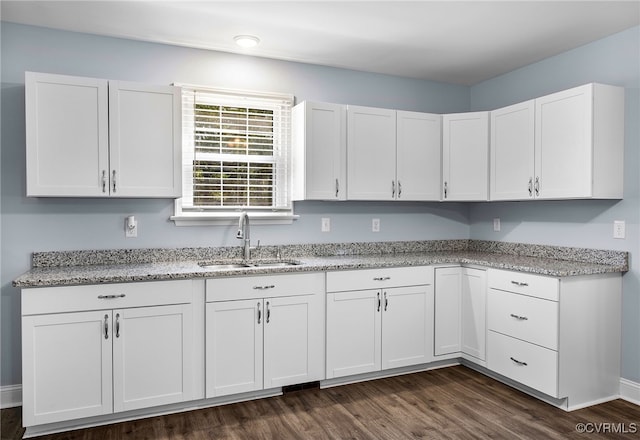 2803 Drewrys Bluff Rd, Chesterfield, VA 23237 - kitchen featuring white cabinets, dark wood-style flooring, and light stone counters