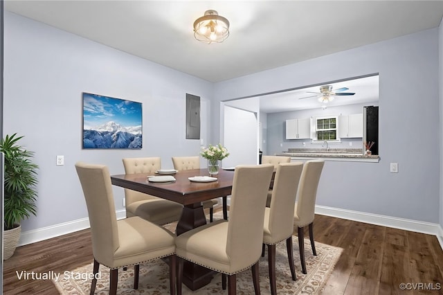 2803 Drewrys Bluff Rd, Chesterfield, VA 23237 - dining room with dark wood-style flooring and ceiling fan